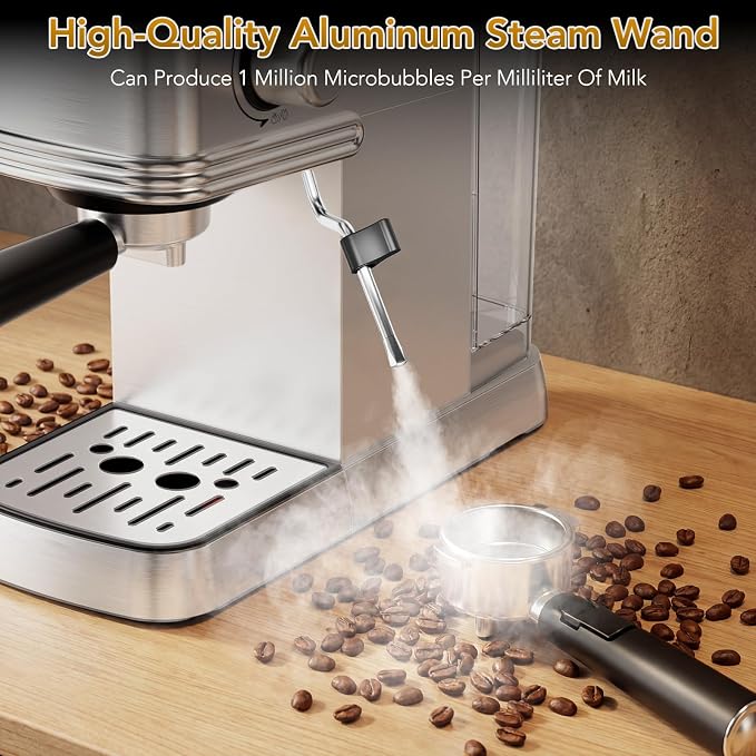 COWSAR 20 Bar Espresso Machine, Compact Espresso Maker with Steam Milk Frother, Stainless Steel Coffee Machine with 45oz Removable Water Tank, for Cappuccino,Latte&Cold Brew Home&Office
