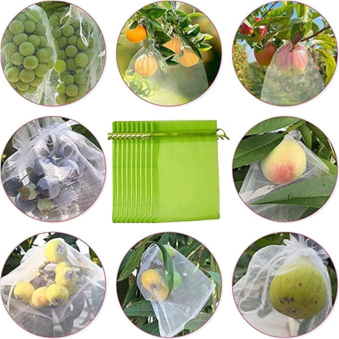 50Pcs Fruit Protection Netting Bags with Drawstring Reusable Grow Bags Cover Mesh Bags(Purple,20x30cm)
