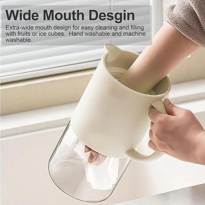 Delove Cold Brew Coffee Maker with Auto Spout – Shatterproof Plastic Shell, Wide Mouth Design – 62 oz (1.9 Quart) Iced Tea Glass Carafe with Removable Removable Mesh Filter (2, Beige)