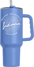 Logo Brands NCAA Indiana Hoosiers Retro Script Arctic 40 oz Tumbler with Handle - Stylish Everyday Use Powder Coated-Stainless Steel with Straw- Keeps Cold For Hours