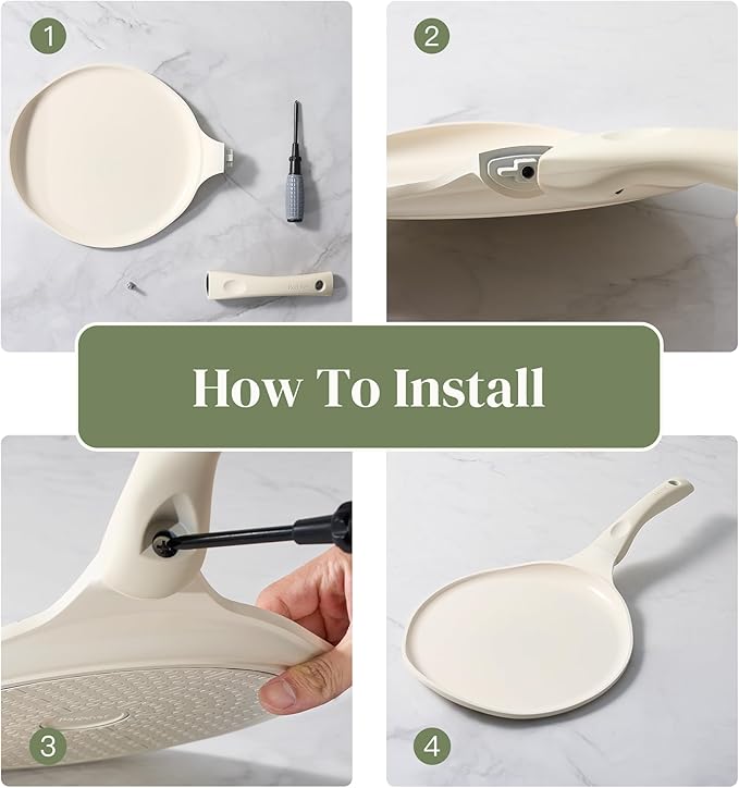 Redchef Crepe Pan Nonstick, 10 Inch Ceramic Flat Skillet Pan for Roti Dosa Tawa Comal Para Tortillas Pancake Pan for Stove Top, Induction Compatible, PFAS/PFOA/PTFE Free(Beige White)
