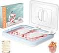 Rolled Ice Cream Maker Kit with Lid, 2 Spatulas & Recipe Guide - Instant Freeze Tray for Homemade Roller Ice Cream, Fun Family Activities (Blue)