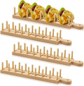 Pinkunn 4 Pcs Bamboo Taco Tray Holder Holds 8 Rack Tray Soft or Hard Shell Tacos Food Serving Stand for Tortillas Burritos Kitchen Accessory Housewarming Gift