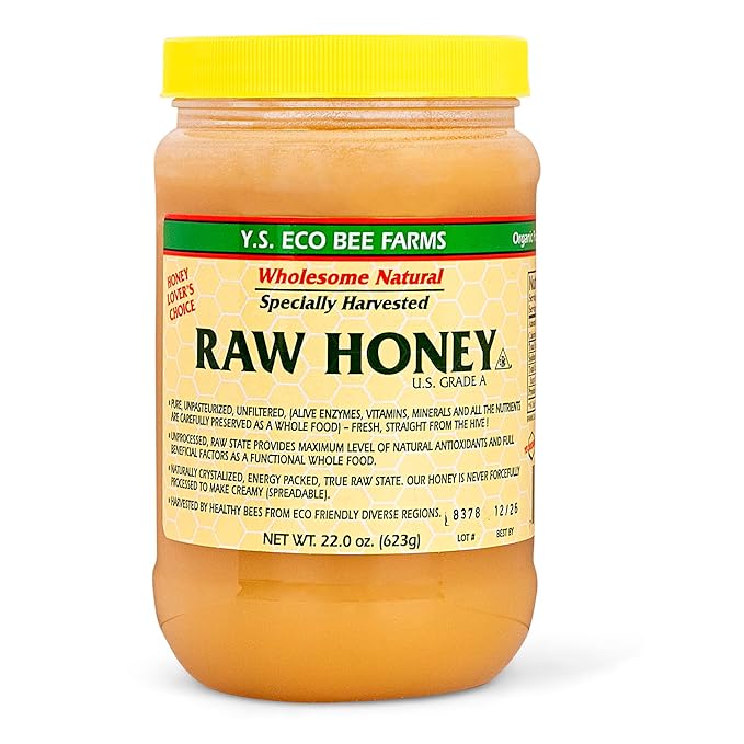 Y.S. Eco Bee Farms Raw Honey Organic Unfiltered, 22 oz Pure Honey Pack in Jar, Natural Unprocessed Sweetener, U.S. Grade A – ILIOS Packaging