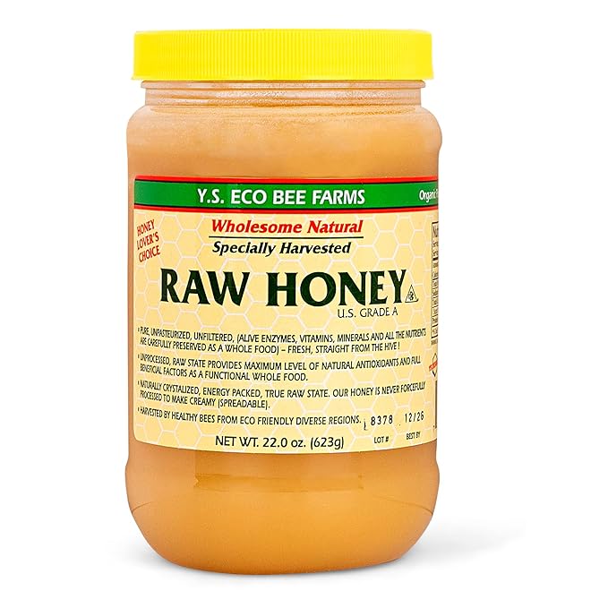 Y.S. Eco Bee Farms Raw Honey Organic Unfiltered, 22 oz Pure Honey Pack pack of 4 in Jar, Natural Unprocessed Sweetener, U.S. Grade A – ILIOS Packaging
