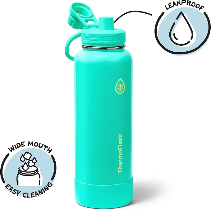 ThermoFlask Insulated Water Bottle with Spout Lid (40 oz, Screamin' Green) - Leakproof, Stainless Steel Water Bottle for Cold & Hot Drinks, Travel & Daily Hydration