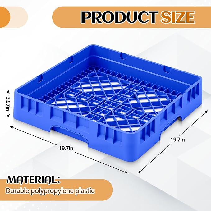 Aurelema Commercial Dishwasher Tray Rack, Commercial Dish Drying Rack, Polypropylene Full Size Flatware Tray for Hotel Canteen Kitchen Restaurant Tableware Plate and Bowl(Basic Edition,Blue,1 Pack)