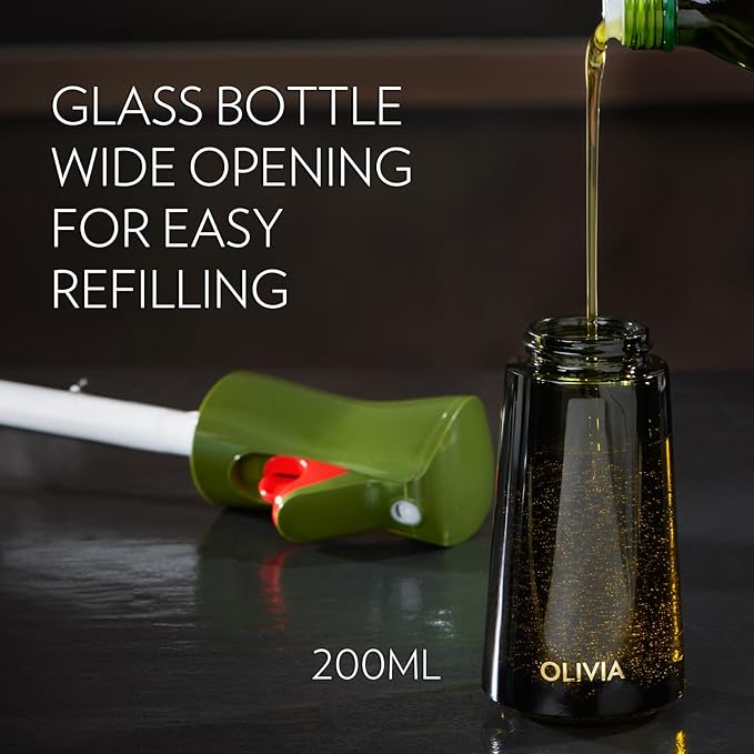 FLAIROSOL OLIVIA Oil Sprayer for Cooking, 130ML & 200ML Glass Oil Sprayer - Clear Bottle and Green Bottle