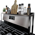 STUTOV 30-Inch Black Metal Over Stove Spice Rack Shelf – Magnetic Kitchen Organizer for Stove Top, Black Countertop Storage Rack for Spices, One-Piece Kitchen Gadgets