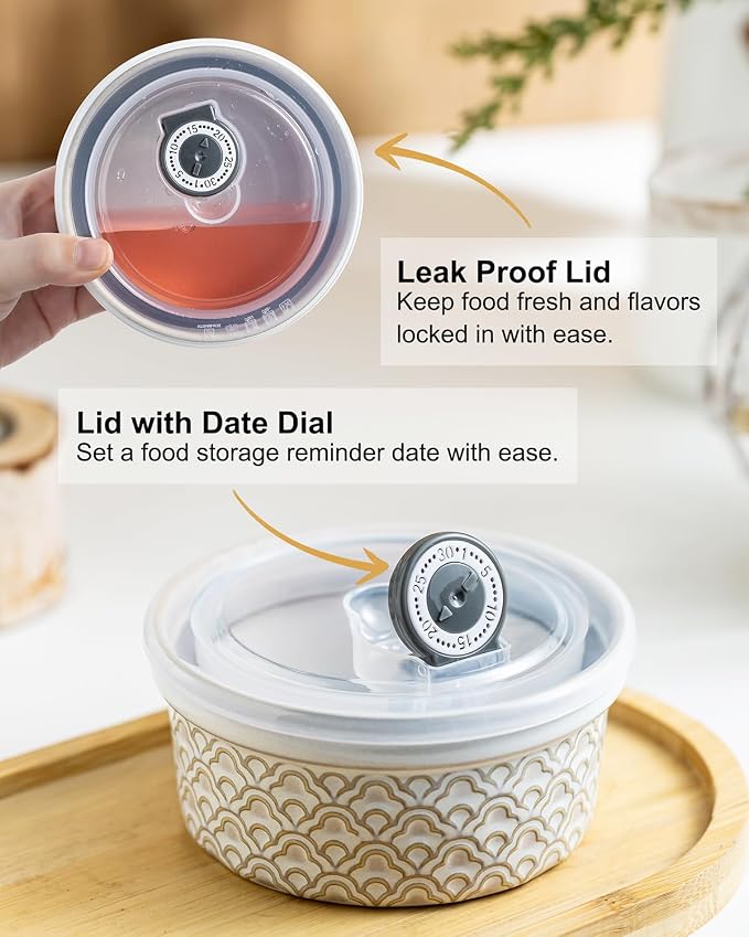 12 oz Ramekins with lids Oven Safe, Ceramic Creme Brulee Ramekins with Covers, Cute Ramekin Sets, Small Serving Baking Bowls food storage containers set of 4, Beige Cloud