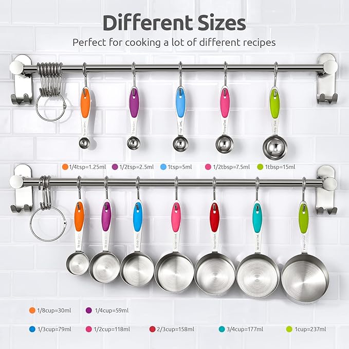 U-Taste 12 Piece Measuring Cups and Spoons Set in 18/8 Stainless Steel (Multicolors), and 18/8 Stainless Steel 5.5 inch 30 Mesh Strainer (Aqua Sky)