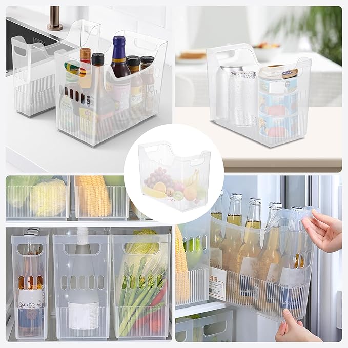 6 Pcs Plastic Freezer Organizer Bins with Wheel Tall Narrow Kitchen Organization Rolling Bins Storage for Cabinet, Bathroom, Under Sink, Office