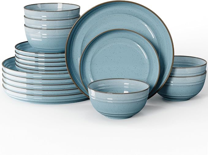 Sweese Plates and Bowls Sets, Porcelain Dinnerware Sets for 6, 18 pcs Handcrafted Glaze Embossed Dinner Set, Scratch Resistant Dishware, Dishwasher Oven Microwave Safe Ceramic Dish Set, Gradient Blue