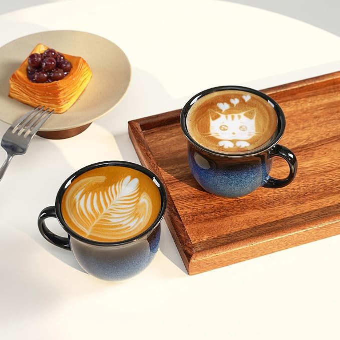 9oz Coffee Mugs Set of 6, Large Ceramic Mug with Handle, Unique Glaze Coffee Cups for Latte, Cappuccino & Hot Cocoa, Dishwasher & Microwave Safe
