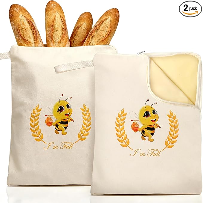 Beeswax Bread Bags, XL Reusable Linen Cotton Sourdough Bread Bag with Sealing Zip for Homemade Bread to Keep Fresh, 2 Pack