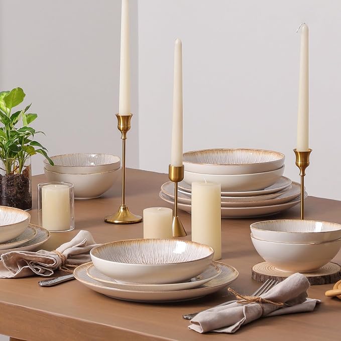 DOMICREVERY Ceramic dinnerware Set for 6, 24 pcs Plates and Bowls Sets,Bloom