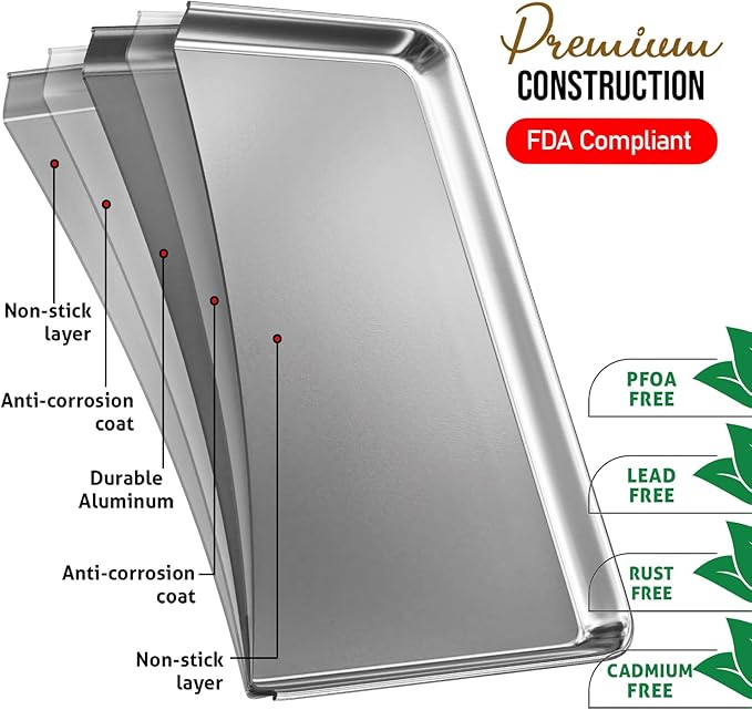 Eatex Aluminum Baking Sheet Set, 4 Pack Cookie Sheet Set, 9x13 Baking Pan Set, Warp Resistant Cookie Sheets for Baking Nonstick, Steel Baking Pans Set, Baking Sheets for Oven, Quarter Sheet Pan