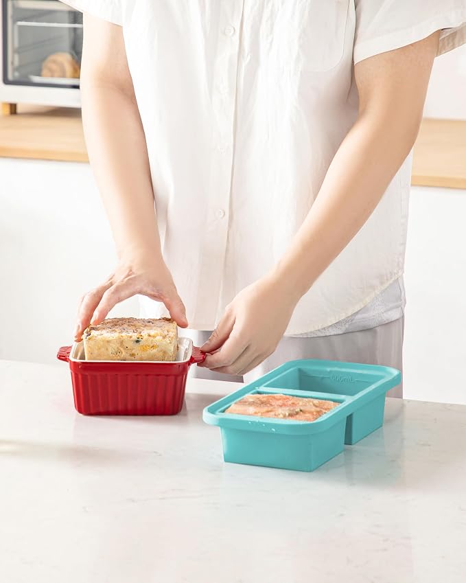 MALACASA Baking Dishes for Oven, Small Ceramic Baking Dishes with Silicone Lids for Individual Portions 5.5" x 5.5" Square Casserole Dishes Set of 2 Oven Microwave, and Air Fryer Safe, Red