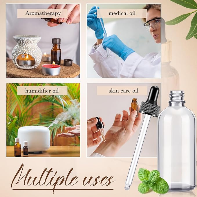 Lallisa 48 Pack Essential Oil Dropper Bottle Glass Dropper Bottles DIY for DIY essential Oil Perfume with Funnels Pipettes Labels for Bathrooms, Hotels, Labs (120 Ml,4 oz,Clear)