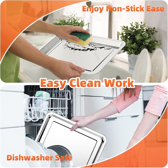 Air Fryer Basket for Oven, 2 Set Oven Air Fryer Basket and Tray with 60 PCS Parchment Papers, DEGOVIN Crisper Tray Non-stick Stainless Steel Air Fry Pans for Convection Oven(14.88" ×10.98"&13" × 9.7")