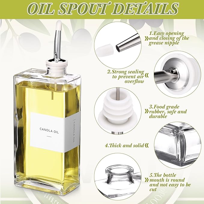 Reallnaive 6 Sets Olive Oil Dispenser Bottles for Kitchen with Nozzles Funnel Labels Cooking Oil Dispenser 500ml Set for Kitchen Vinegar Coffee Syrup (Silver)