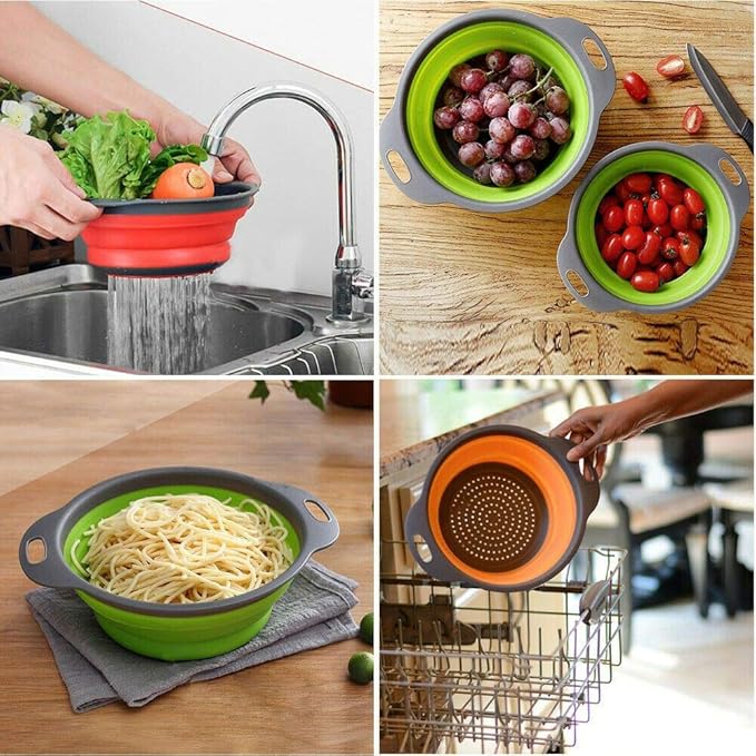 Folding Silicone Rice Strainer Bowl for Kitchen, Collapsible Colander, Fruits Vegetables Washing Basket