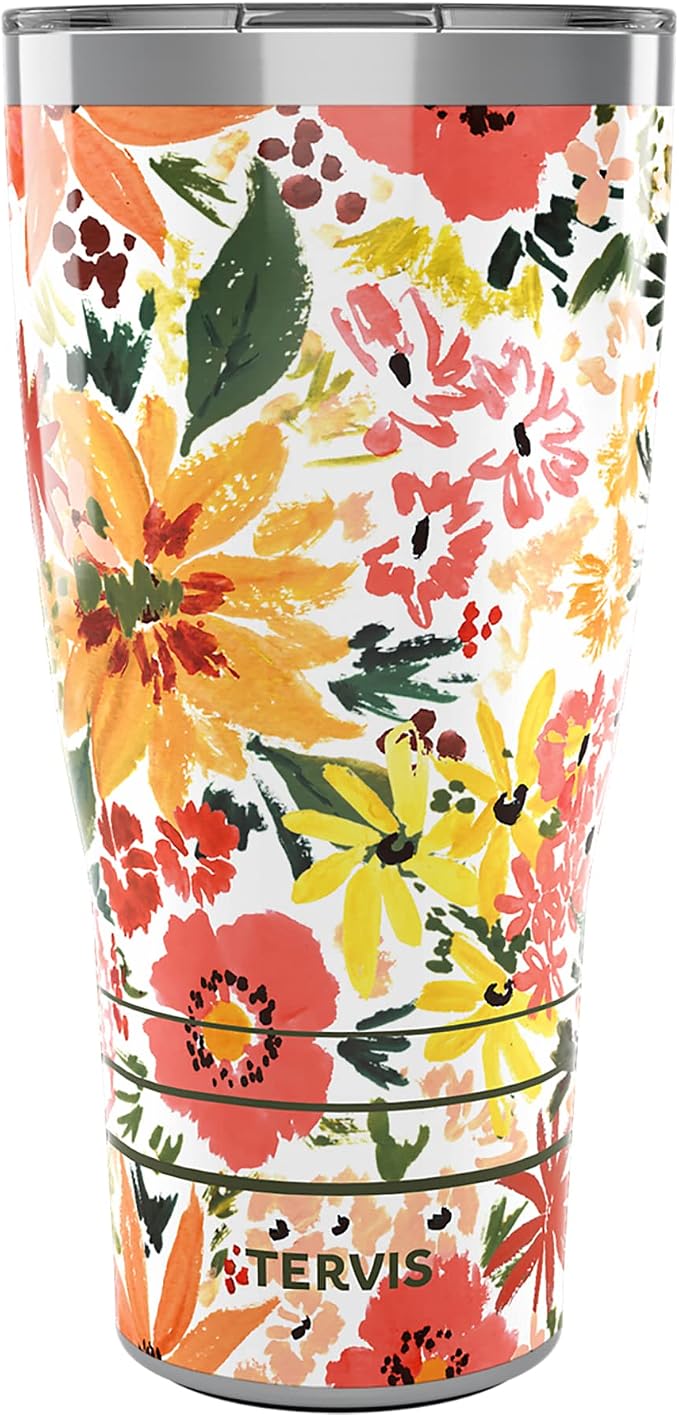 Tervis Traveler Sara Berrenson Retro Floral Triple Walled Insulated Tumbler Travel Cup Keeps Drinks Cold & Hot, 30oz, Stainless Steel