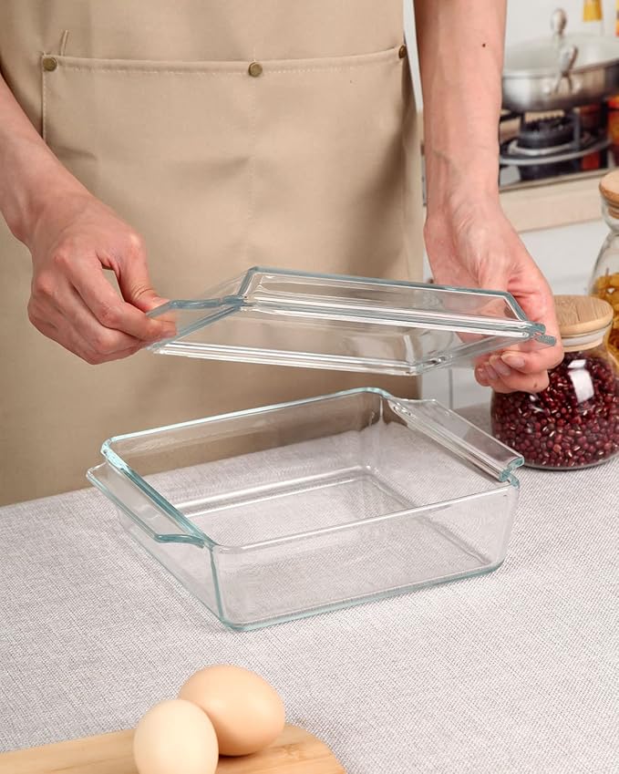 NUTRIUPS 8x8 Square Baking Dish with Glass Cover and Lid
