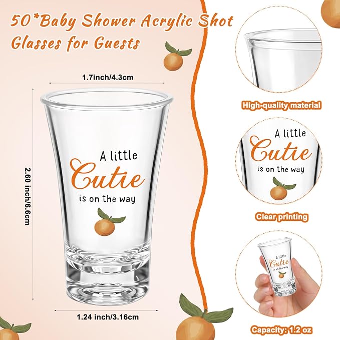 50 Sets Baby Shower Favor for Guests Acrylic Shot Glasses with Bottle Opener Keychains Thank You Tags and Bags Gender Reveal Party Favors for Guest Baby Shower Return Gift(Cutie)