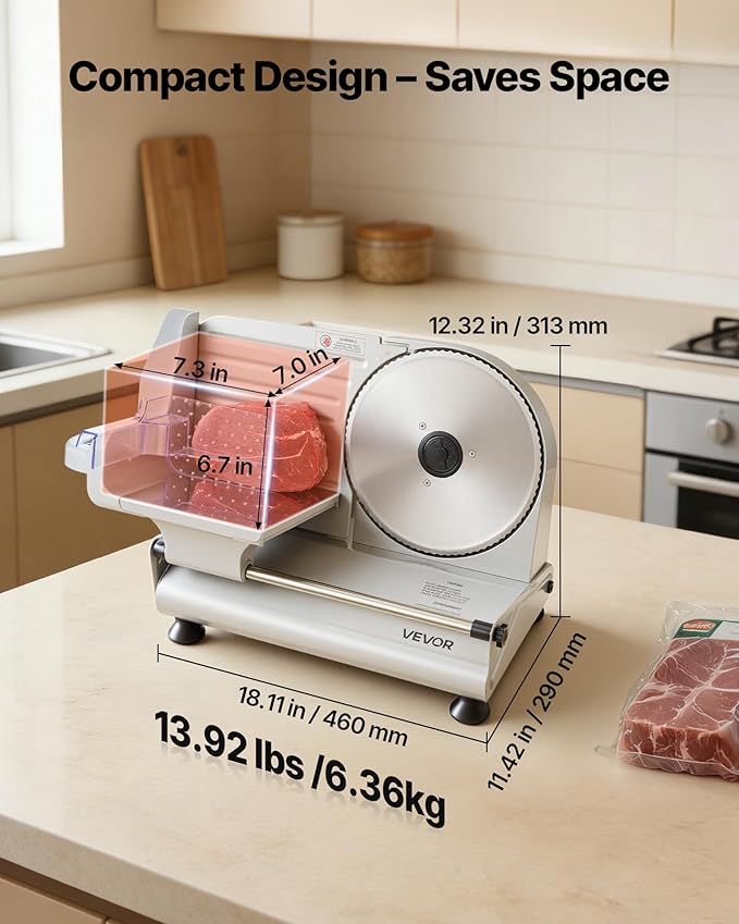 VEVOR Meat Slicer, 8.6" Electric Deli Slicer with 2 SUS420 Blades & 0-0.6" Adjustable Thickness, Dual Security Lock, 200W Home Food-Slicer for Frozen Meat, Ham, Baguett, Steak, ETL Approved