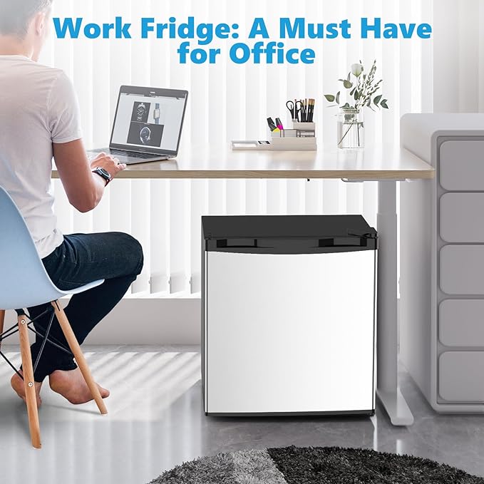 Electactic 1.6 Cu.ft Mini Fridge, Compact Single Reversible Door Refrigerator, Adjustable Thermostat, Ultra Quiet, Energy Efficient for Office, Dorm, Bedroom, Apartment -Silver