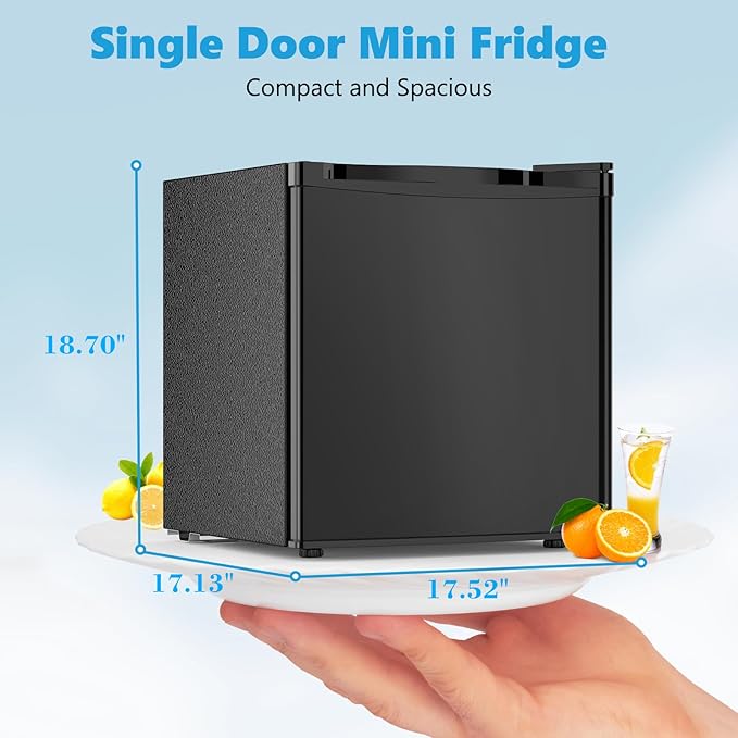 Electactic 1.6 Cu.ft Mini Fridge with Freezer, Compact Single Reversible Door Refrigerator, Adjustable Thermostat, Ultra Quiet, Energy Efficient for Office, Dorm, Bedroom, Apartment -Black