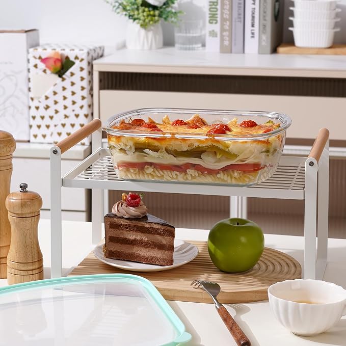 NUTRIUPS 9 x 9 Glass Baking Dish with Lid 2 Pack, Square Baking Pan, Glass Casserole Dish for Oven Dishwasher Safe, Baking Pan for Lasagna, Risotto (Green, 2 Pack, 2.6L)
