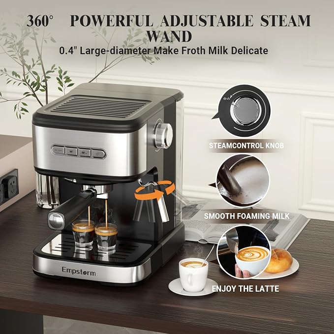 Espresso Machine 20 Bar, 2 in 1 Espresso Maker with Milk Frother Steam Wand for Latte and Cappuccino, Powder and Capsule Portafilter, 50oz Removable Water Tank expresso Coffee Machine for Home-Silver