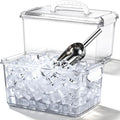 2 Set Ice Bin and Metal Scoop Set, Plastic Freezer Ice Bin with Lid, Clear Storage Bucket Plastic Containers Food Scoops for Cocktail Freezer Bar Party Barbeque Camping