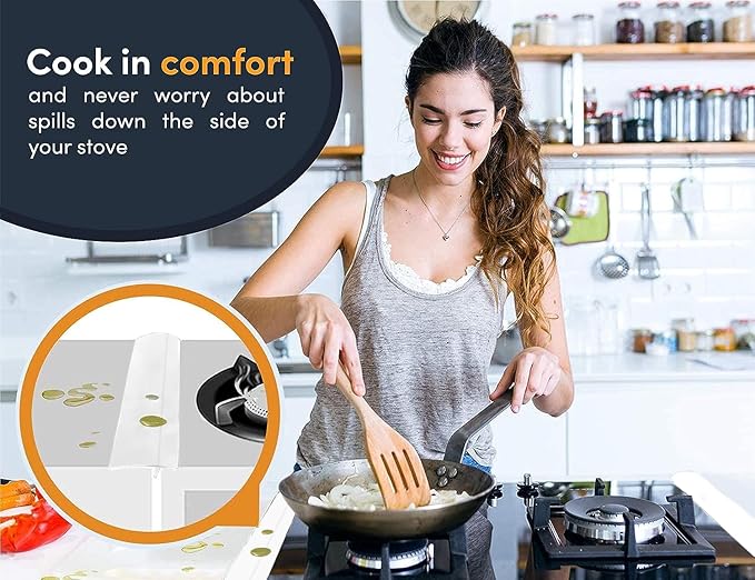 Linda’s Essentials Silicone Stove Gap Covers (2 Pack), Heat Resistant Oven Gap Filler Seals Spaces Between Stovetop and Counter, Easy to Clean Stove Side Guard (25 Inches, White)