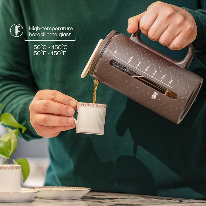 34oz Large French Press Coffee Maker Brown | BPA - FREE | Heat Resistant | Premium Coffee Press | Tea & Hot Drinks | Coffee Brewer | Dishwasher Safe | Gift ready Set | Includes Replacement filters