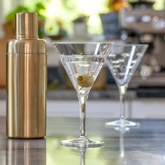 Rolf Glass School of Fish Martini Glass | Stemmed 7.5 oz. Martini Glasses | Lead-Free Glass | Diamond-Wheel Engraved Cocktail Glasses | Made in the USA (Set of 4)