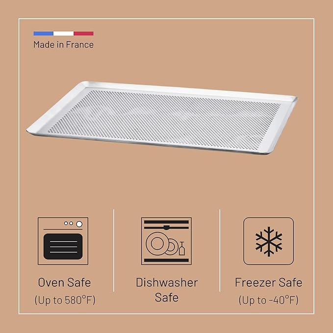 de Buyer Perforated Aluminum Baking Sheet - 15.75” x 11.8” - Perfect for Pastries, Cakes & Tarts - Easy to Clean