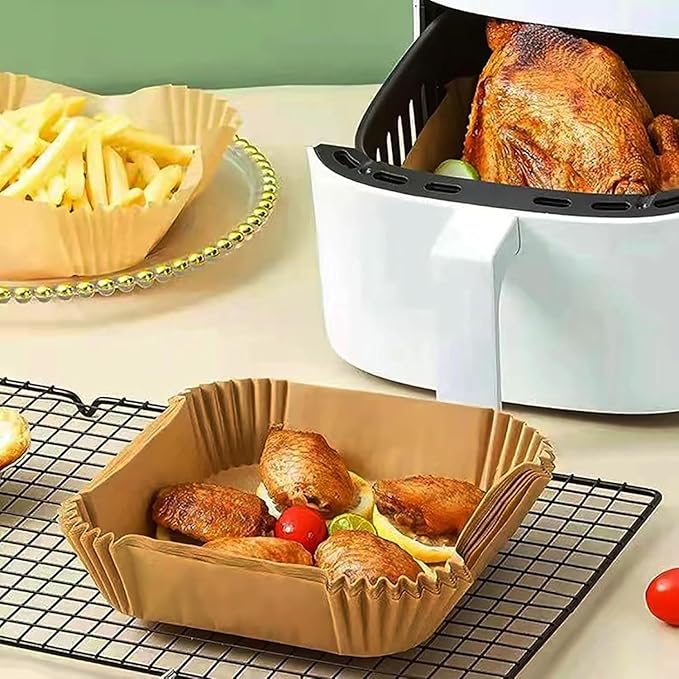 Air Fryer Liners Disposable,200Pcs Parchment Paper,LYHOLKEER 8IN Disposable Air Fryer Paper Liners for 5-8QT Air Fryer, Non-Stick, Square Liners Free of Bleach