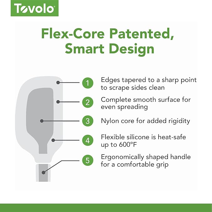 Tovolo Flex Core 5 Piece Silicone Spatula Set Heat Resistant All Silicone Utensils Include Non Stick Spatula Spoonula Jar Scraper, Dishwasher Safe BPA Free Spatulas for Baking Mixing, Black