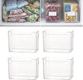 Crystal Clear Freezer Storage Bins, Stackable Fridge Organizer Bins with Handles, Clear Plastic Food Containers for Refrigerator and Pantry, Kitchen Organization for Meat & Veggies (Clear*4, Large)