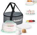Cake Carrier with Lid and Handle, Bpa-Free Cake Holder with Lid for 10 Inch Round Cake Carrier with 10 pcs Round Golden Cake Boards and Portable Insulated Bag & Two Boxes of Cupcake Paper Liners