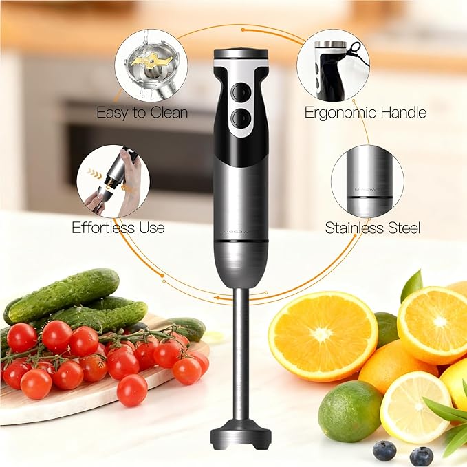MEGAWISE new Hand Blender Series Only one Hand Blender,no attachments,12-Speed,Includes Powerful Blender Stick- Easy to Clean and Perfect for Smoothies, and More (black)