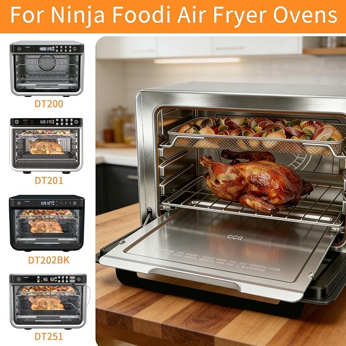 Air Fryer Accessories for Ninja Foodi XL Pro Air Fry Oven DT201 DT251, 108SH200 Crumb Tray Drip Pan Stainless Steel with 4 Reusable Oven Liners, Replacement Parts for Ninja Foodi 10-in-1 Oven