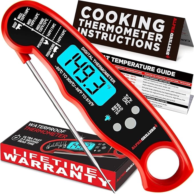Alpha Grillers Instant Read Meat Thermometer for Cooking Grill and BBQ Griddle with Meat Shredder Claws