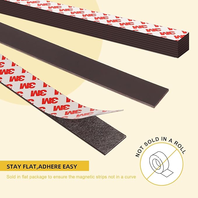 16 Feet Magnetic Strips with Adhesive Backing,Magnets Tape for Crafts,Flat Package (16 PCS 0.5X12") Strong Sticky Magnets