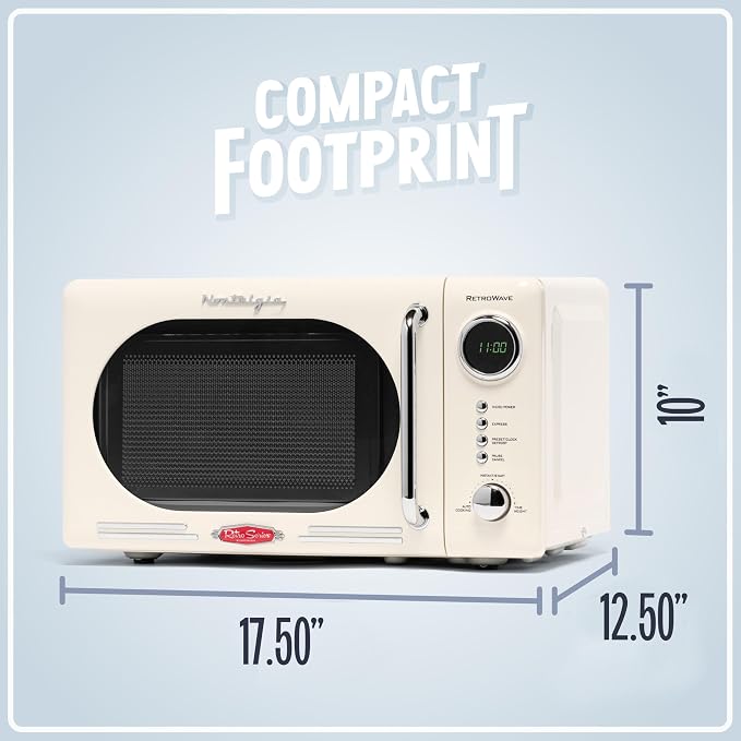 Nostalgia NRMO7IVY6A Retro Compact Countertop Microwave Oven, 0.7 Cu. Ft, Ivory