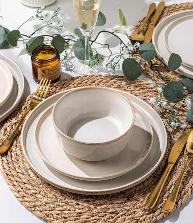 GBHOME Ceramic Dinnerware Sets for 4, 12 Pieces Stoneware Plates and Bowls Sets, Scratch Resistant Dishes, Dishwasher & Microwave Safe, Reactive Glaze