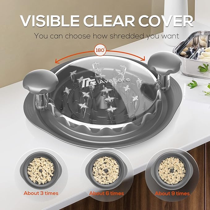AveFare Chicken Shredder - 10.8Inch Large Chicken Shredder Tool Twist with Brush, Visible Meat Shredder, Ergonomic Handle, Strong Anti-Slip, BPA Free Dishwasher Safe, Suitable for Pork Beef Chicken